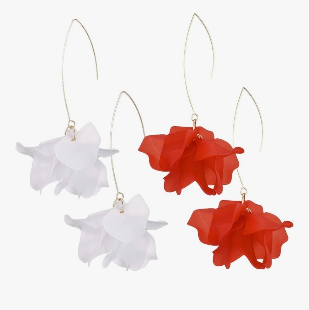 Statement Floral Drop Dangle Earrings - Set of 2